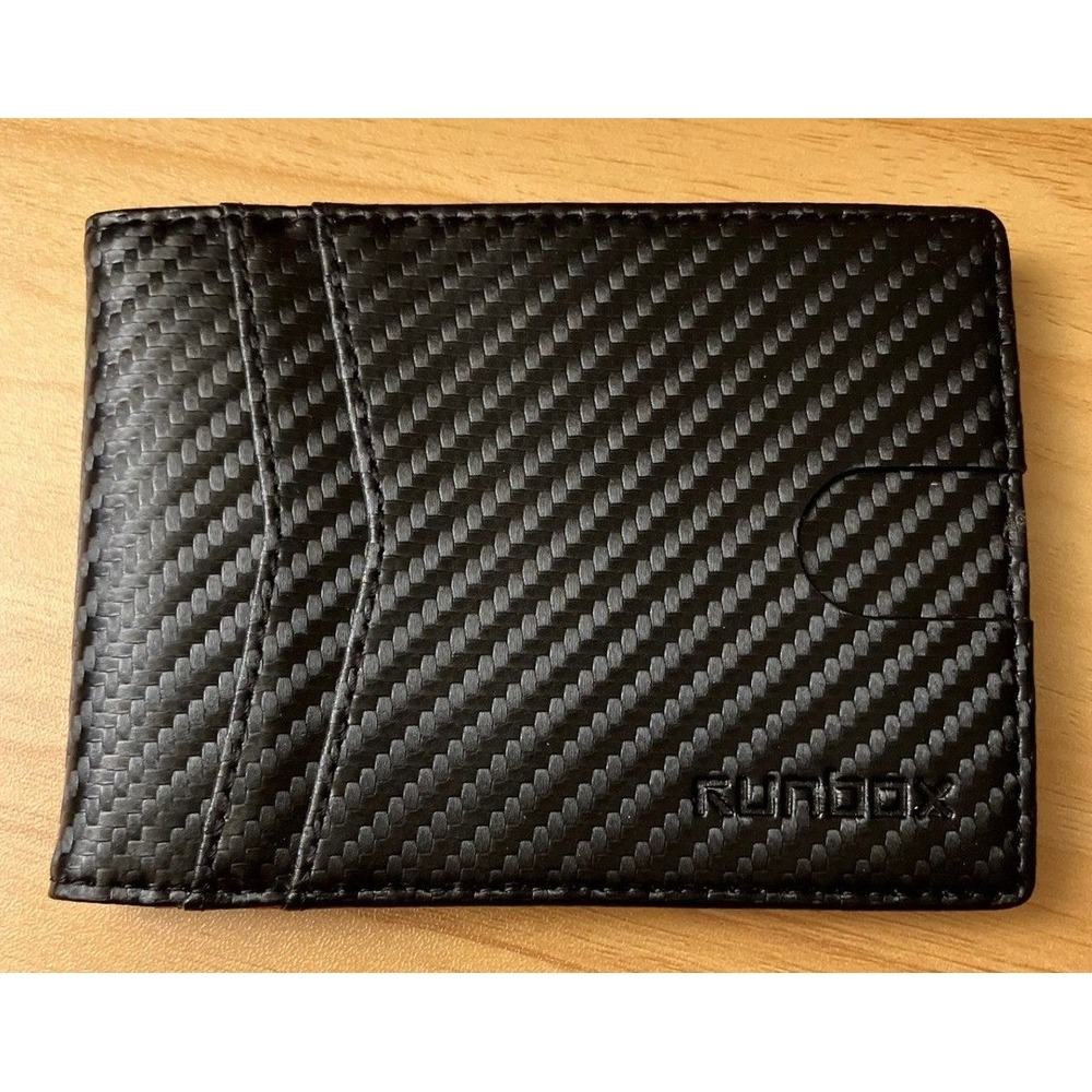 Runbox Mens Bifold Wallet Carbon Fiber Red Leather Interior RFID AirTag Holder